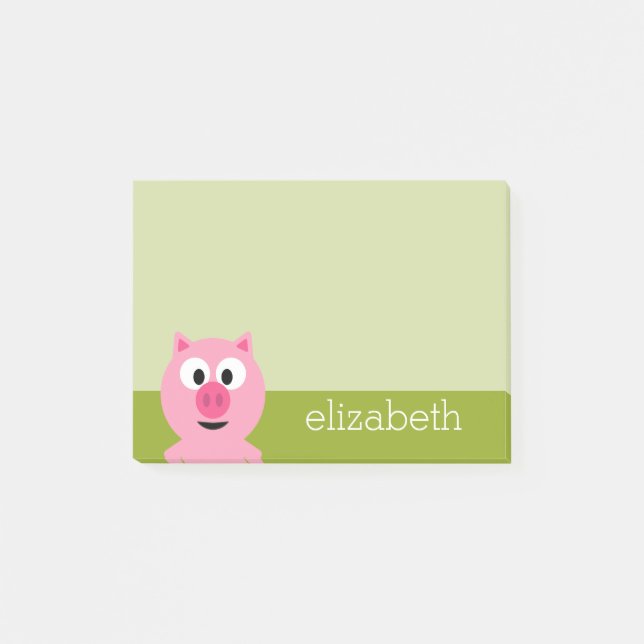 Post-it® Joli cochon de ferme de dessin animé - Rose et ver (Devant)