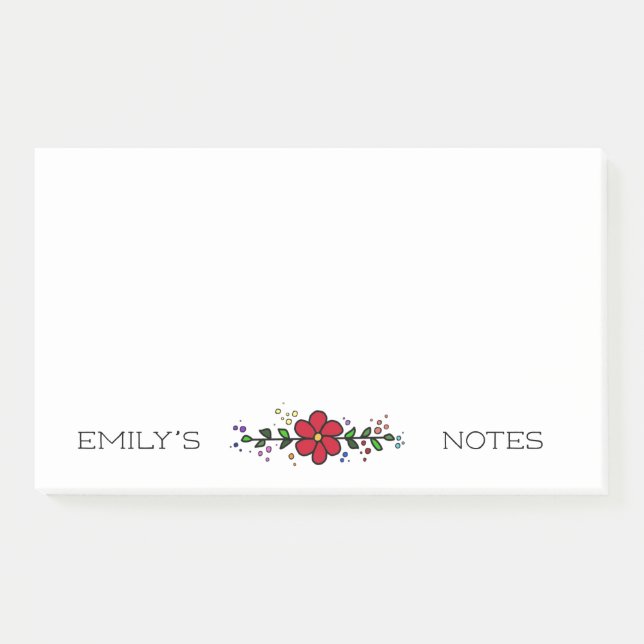 Post-it® Joli feuille de fleurs rouges personnalisées Notes (Devant)