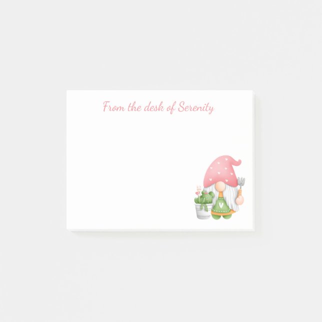 Post-it® Joli jardiner rose vert Aquarelle Jardin Gnome (Devant)