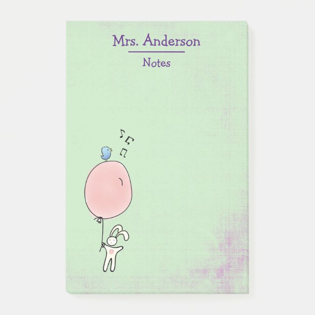 Post-it® Joli lapin tenant un ballon (Devant)
