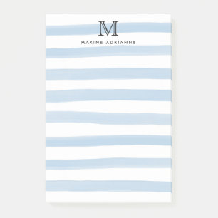 Post-it® Joli Moderne Dusty Bleu Aquarelle Rayures Monogram