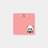 Joli panda assis monogramme rose saumon