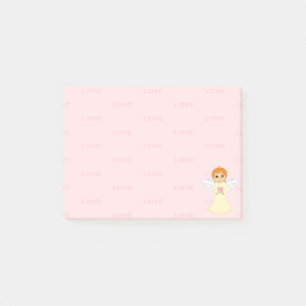 Post-it® Joli petit ange et motif d'amour sur rose