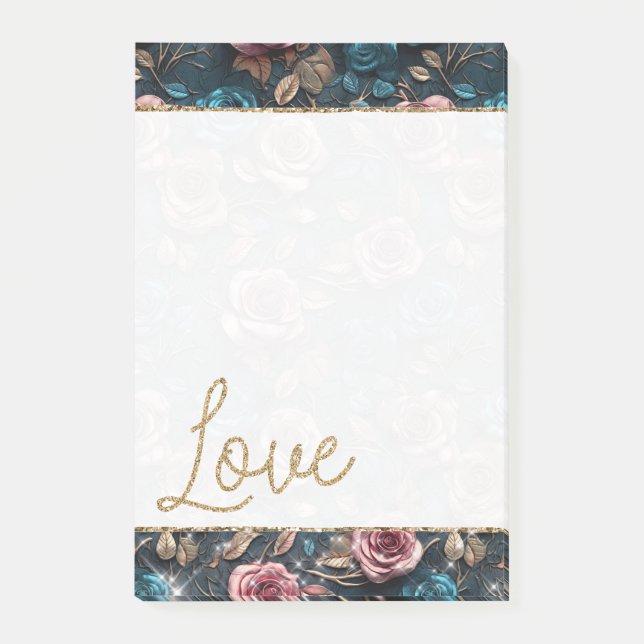 Post-it® Joli rose or Roses Parties scintillant amour (Devant)