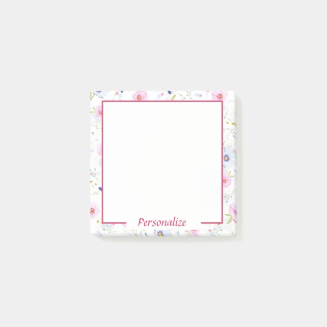 Post-it® Joli Verre Rose Bleu Fleurs Florales (Devant)