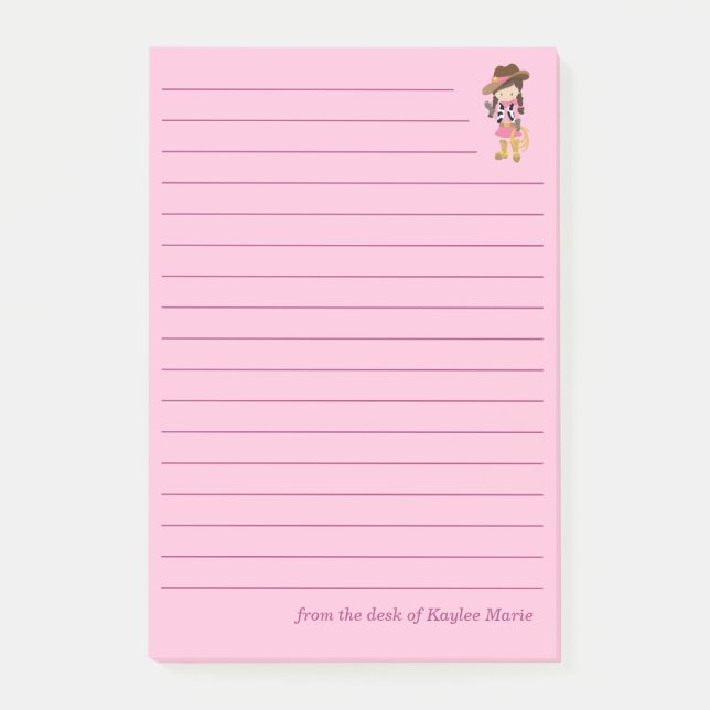 Post-it® Jolie Cowgirl Enfants Rose Doublure Personnalisée (Devant)