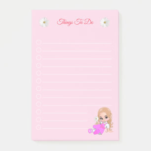 Post-it® Jolie fée et fleurs de marguerite sur fond rose cl