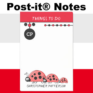Post-it® Jolies coccinelles choses à faire nom enfants roug
