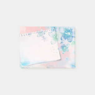 Post-it® Jolies fleurs bleues sur Arrière - plan rose