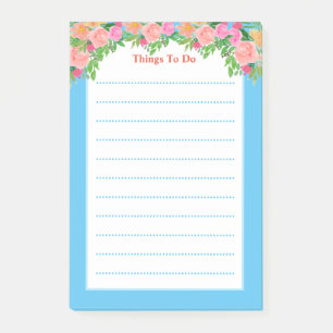 Post-it® Jolies fleurs roses aquarelle Choses à faire ligné