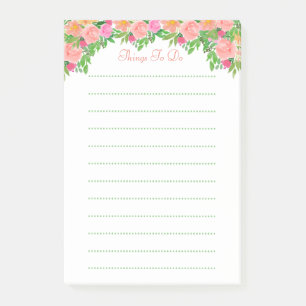 Post-it® Jolies fleurs roses aquarelle Choses à faire ligné