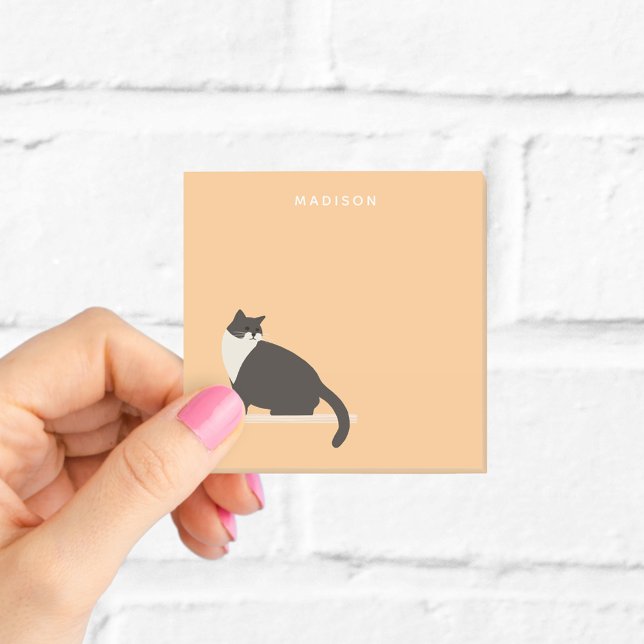Post-it® Jolies notes de chat noir et blanc avec nom (Créateur téléchargé)