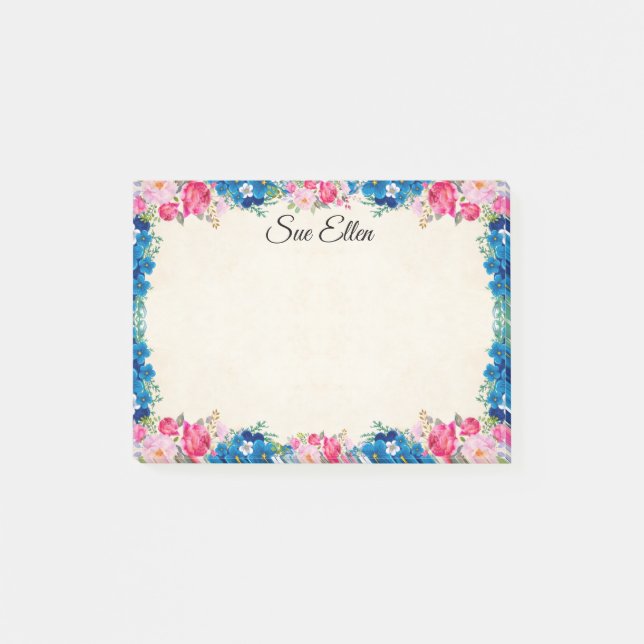 Post-it® Jolies Roses Roses Roses Et Fleurs Bleues Personna (Devant)