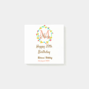 Post-it® Joyeux 20e Anniversaire couronne monogramme rouge