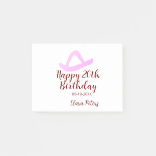 Post-it® Joyeux 20e anniversaire fille cowboy rose nom date