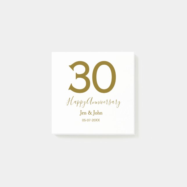 Post-it® Joyeux 30e anniversaire nom date golden bold lette (Devant)