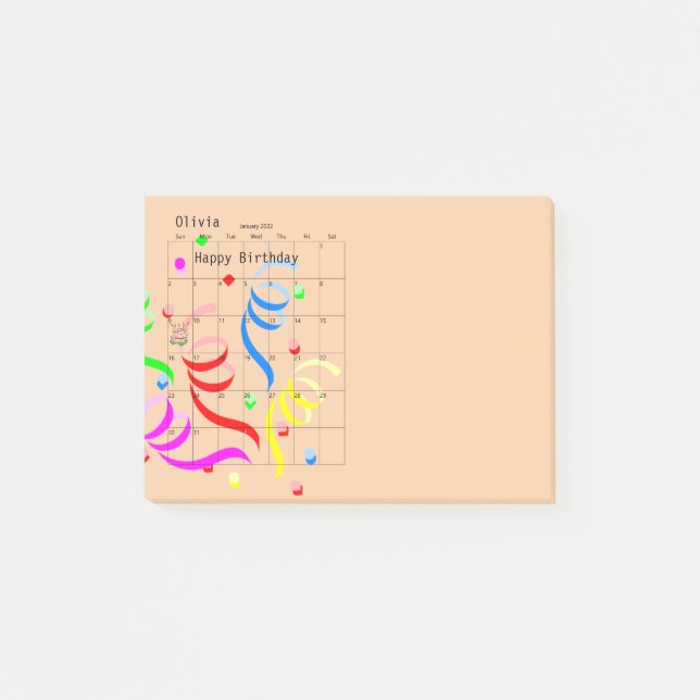 Post-it® Joyeux anniversaire 2022 Janvier Post-it Notes (Devant)