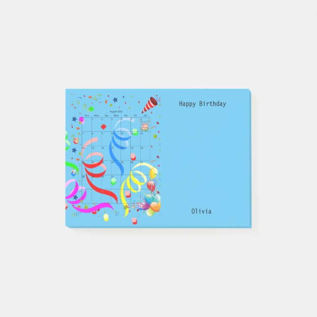 Post-it® Joyeux anniversaire août 2022 Post-it Notes (Devant)