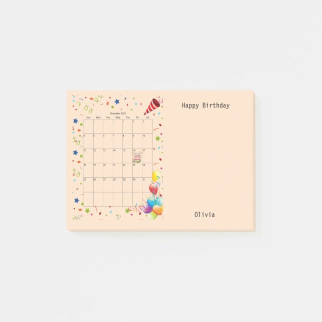 Post-it® Joyeux anniversaire décembre 2022 Post-it Notes (Devant)