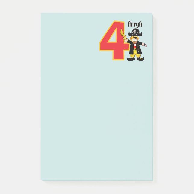 Post-it® Joyeux Anniversaire Pirate Mignon Garçon 4 Ans (Devant)