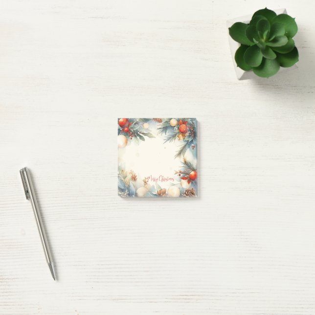 Post-it® Joyeux Noël Aquarelle Foliage Verdure (Bureau)