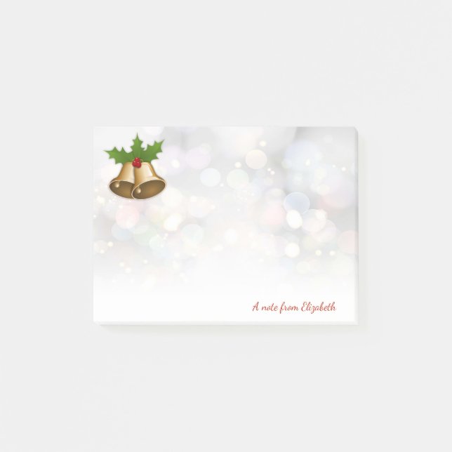 Post-it® Joyeux Noël, Cloche de Noël, Personnalisé Bokeh (Devant)