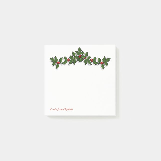 Post-it® Joyeux Noël, Holly Berry Branches - Personnalisé (Devant)