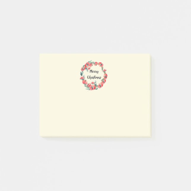 Post-it® Joyeux Noël Rouge Floral Aquarelle Wreath (Devant)