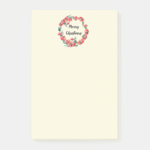 Post-it® Joyeux Noël Rouge Floral Aquarelle Wreath