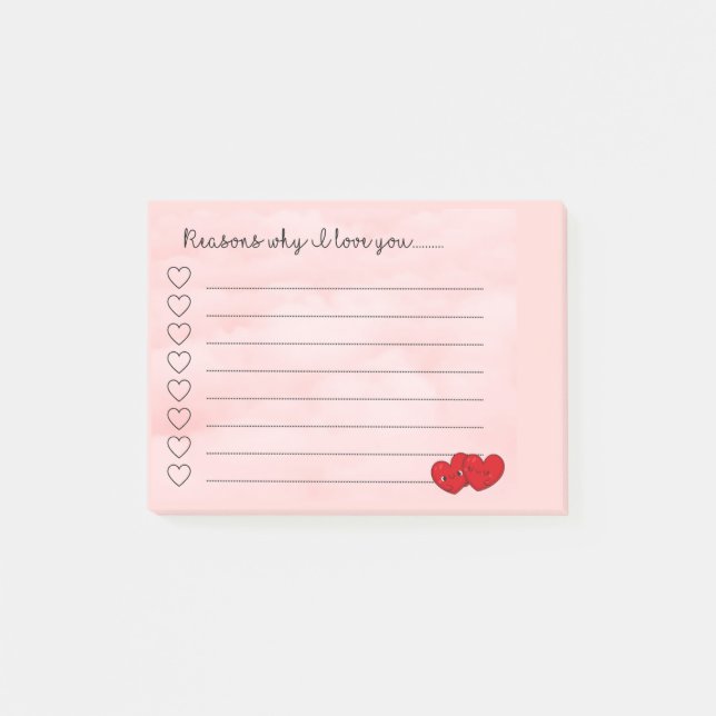 Post-it® Kawaii raisons je t'aime message mignon (Devant)