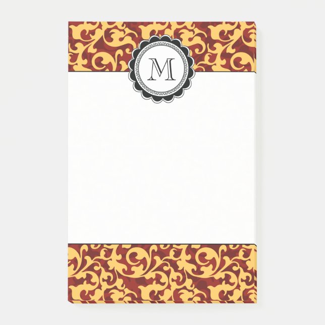 Post-it® La damassé baroque dorée d'âge tourbillonne rouge (Devant)
