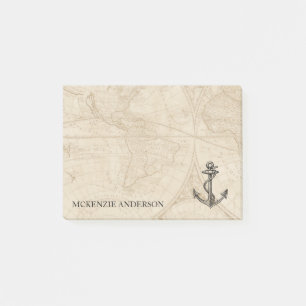 Post-it® L'Ancre nautique de carte de Vieux Monde ajoutent
