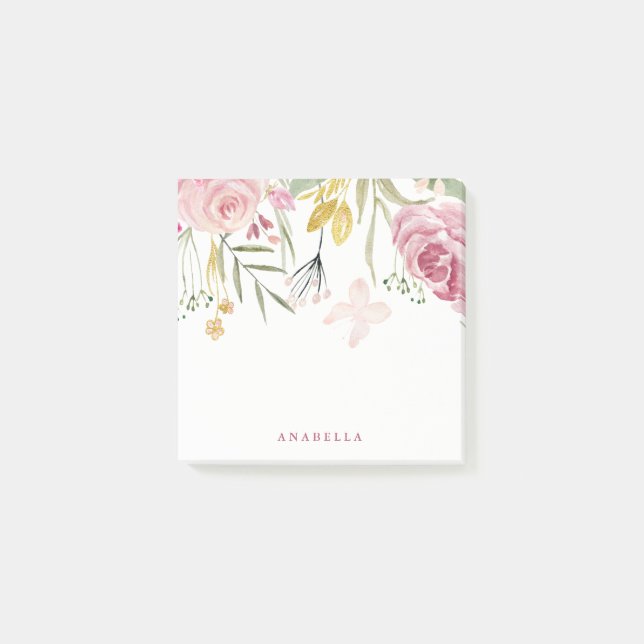 Post-it® L'aquarelle fleurit rose et or de | floraux (Devant)