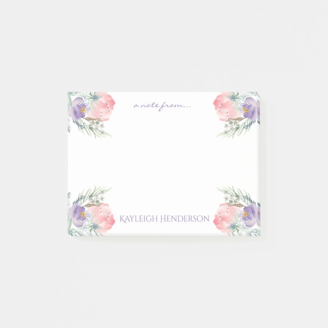 Post-it® Lavande rose délicate Fleurs d'aquarelle Monogramm (Devant)