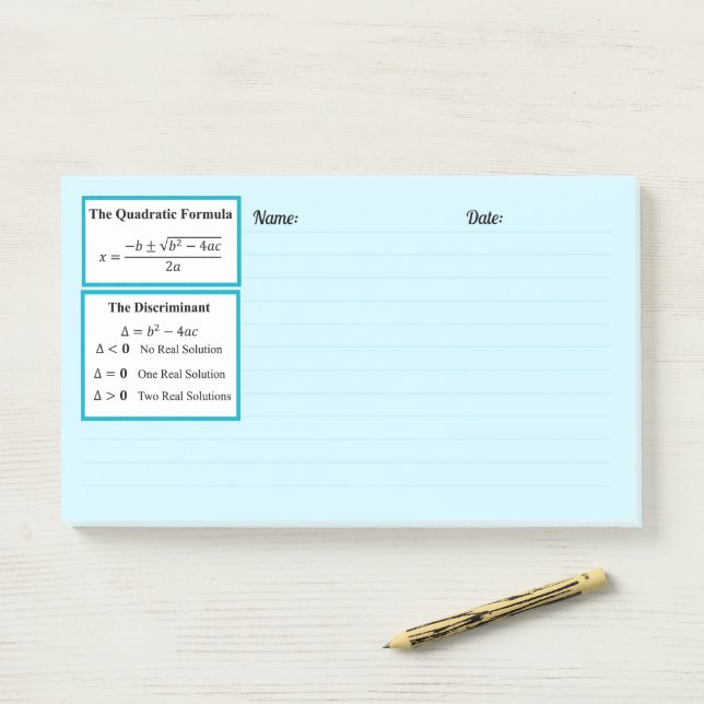 Post-it® Le Bloc-notes Discriminant & Formule Quadratique (Sur un bureau)