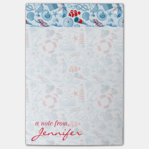 Post-it® Le motif blanc et bleu rouge nautique ajoutent