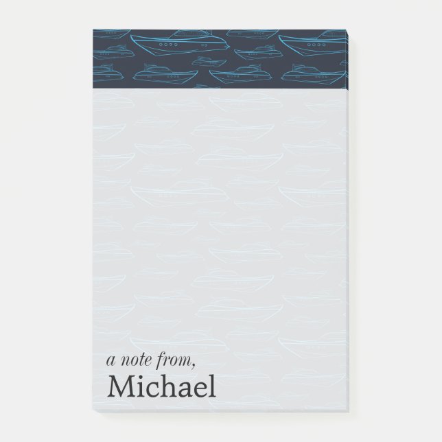 Post-it® Le motif bleu | de yacht ajoutent votre nom (Devant)