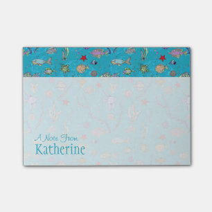 Post-it® Le motif   de poissons de turquoise ajoutent votre