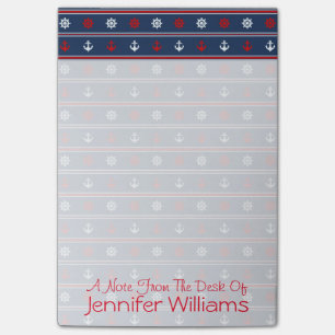 Post-it® Le motif nautique blanc et bleu rouge ajoutent