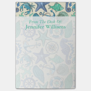 Post-it® Le motif turquoise d'animaux de mer ajoutent