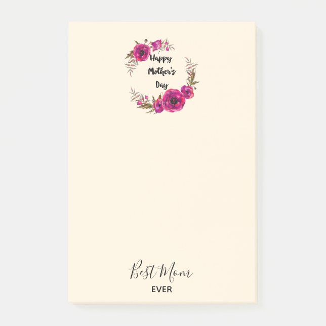 Post-it® Les pavots rose Fuchsia Meilleure Maman Jamais - F (Devant)
