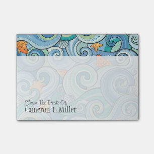 Post-it® Les poissons parmi le motif de vagues ajoutent