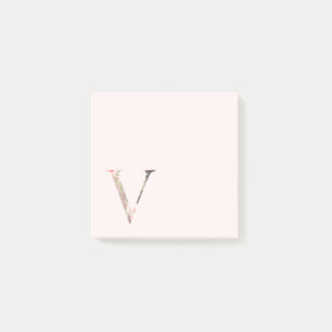 Post-it® LETTRE Florale "V" Notes du monogramme