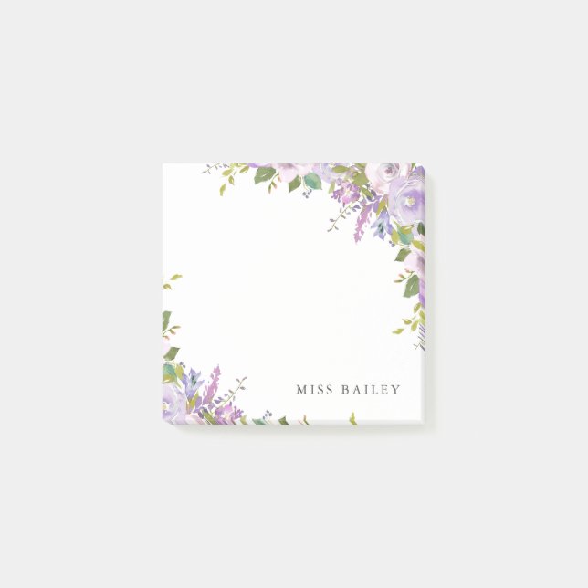 Post-it® Lilac Floral Nom de l'enseignant personnalisé (Devant)