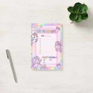Post-it® Liste de choses à faire Kawaii Licorne Notes adhés