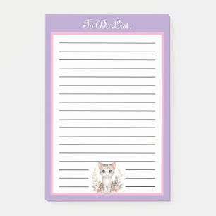 Post-it® Liste de tâches de chat floral violet et rose