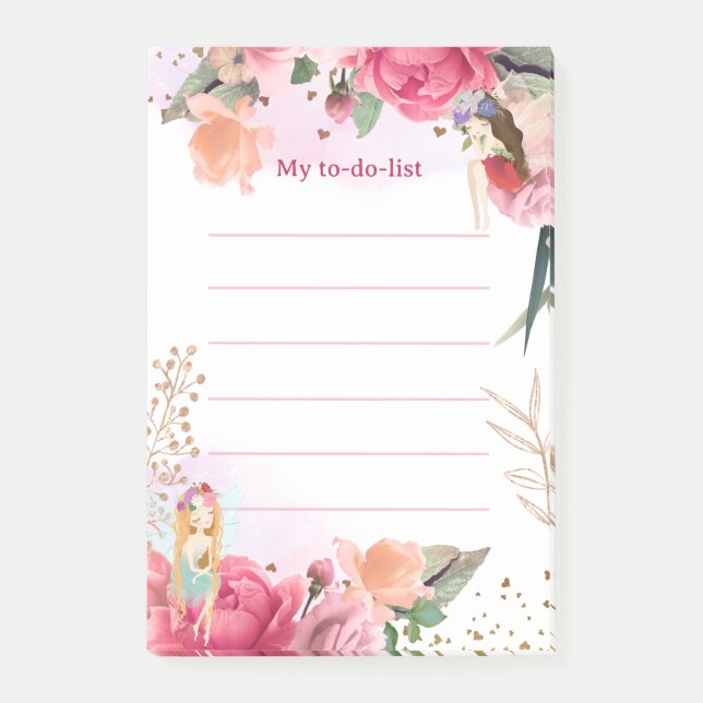 Post-it® Liste de tâches Fleurs roses et fées (Devant)