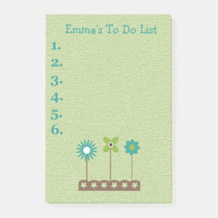 Post-it® Liste de tâches personnalisée avec fleurs sarcelle