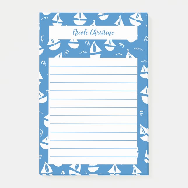 Post-it® Little Sailboats Motif Blue PERSONNALISER IT Notep (Devant)