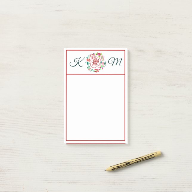 Post-it® Live rire amour floral Monogrammed (Sur un bureau)